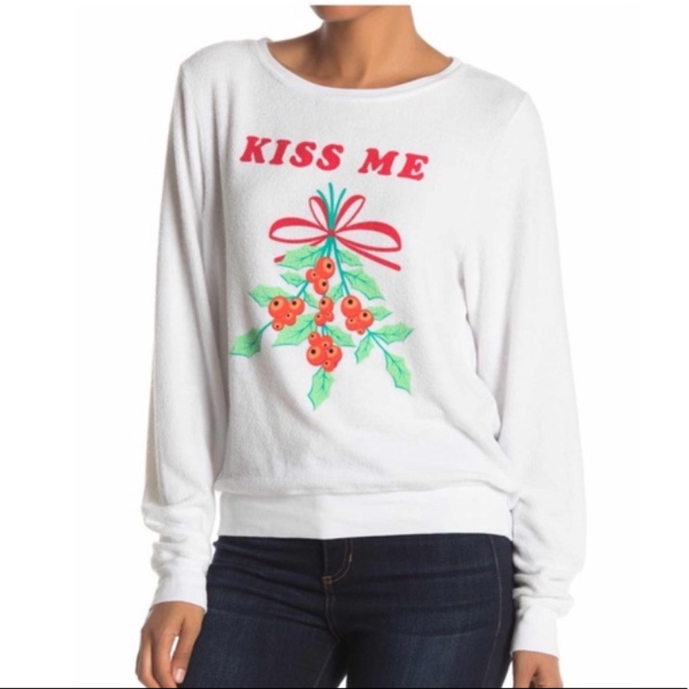 WILDFOX Kiss Me Mistletoe Brushed Knit Pullover Size Small